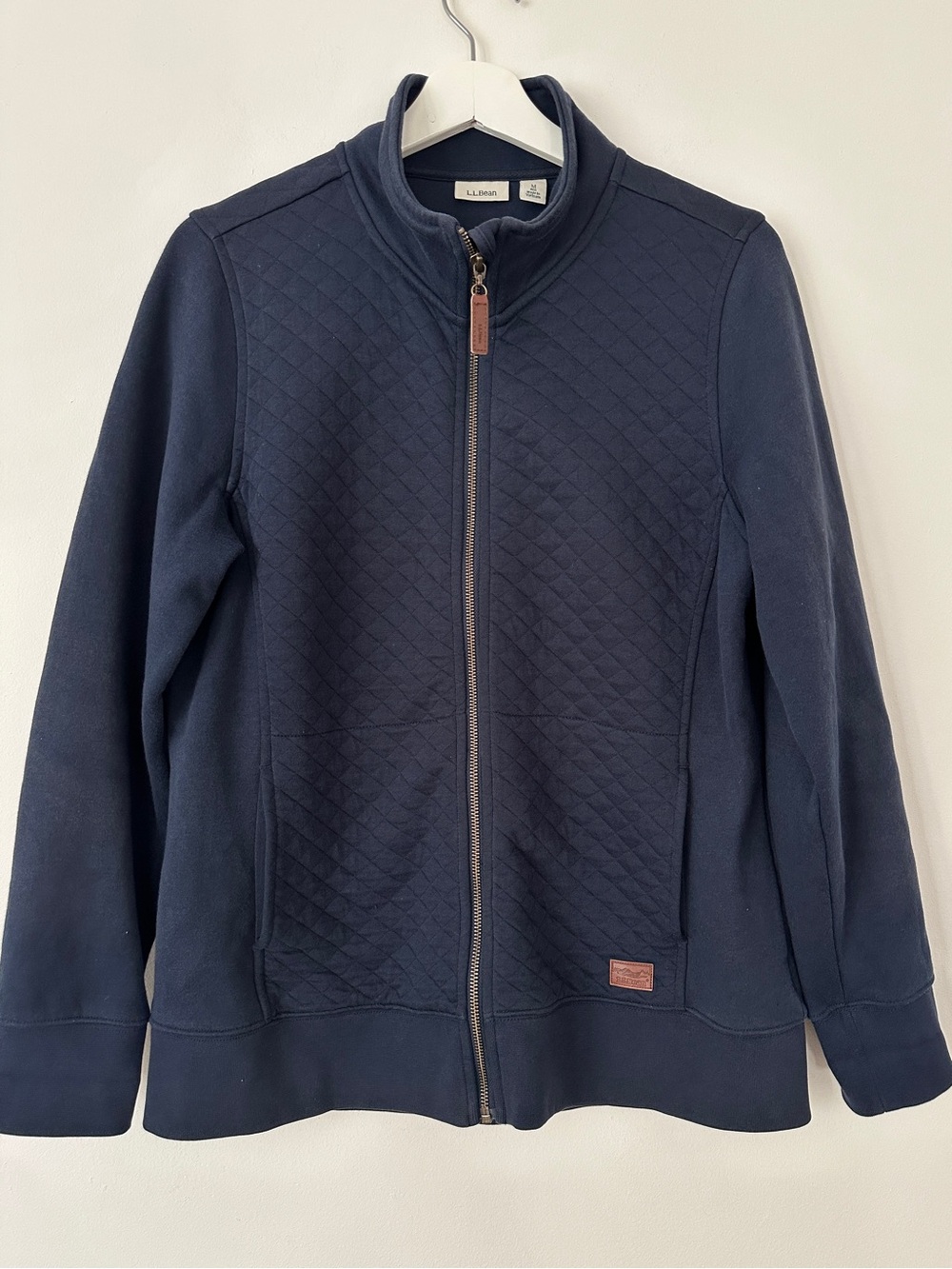 L.L. Bean Quilted Full Zip Sweatshirt Jacket Navy Blue Womens Size Medium